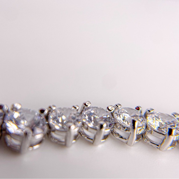 Seta Round Cubic Zirconia Silvertone Graduated Eternity Necklace 16" - Picture 10 of 14